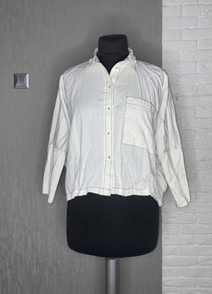 Вкорочена блуза сорочка оверсайз з чорною строчкою topshop , m