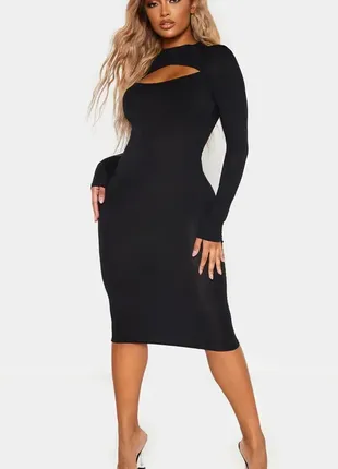 🐈‍⬛черное облегающее платье миди с вырезом/длинное черное легкое платье с вырезом на декольте🐈‍⬛2 фото