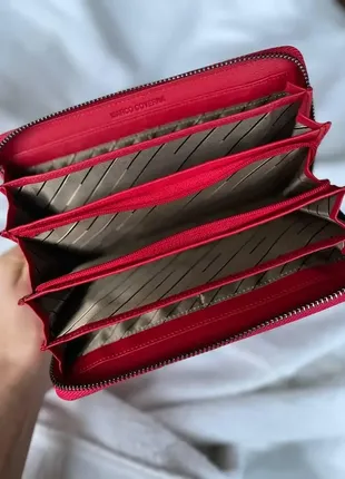 Місткий  брендовий шкіряний жіночий гаманець  на блискавці червоний3 фото
