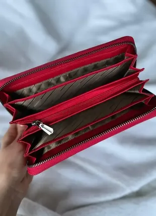 Місткий  брендовий шкіряний жіночий гаманець  на блискавці червоний2 фото