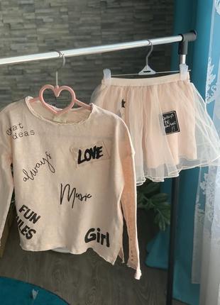 Дитячий набір zara/реглан/дитяча спідничка/лонгслів/детский набор зара/детская юбка/