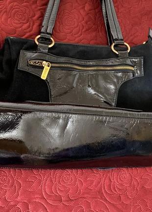 Чорна комбінована замшева сумка з лаковими вставками balii4 фото