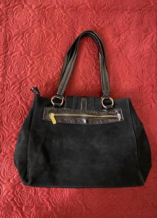 Черная комбинированная замшевая сумка с лаковыми вставками balii2 фото
