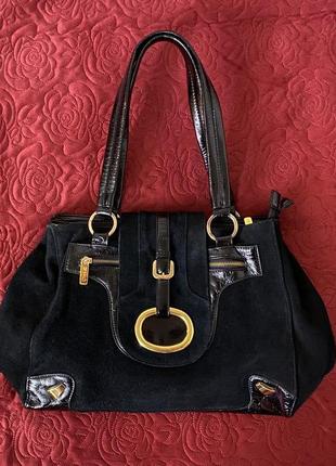 Черная комбинированная замшевая сумка с лаковыми вставками balii