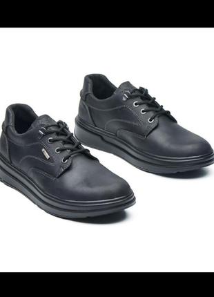 Мужские кожаные черные туфли с логотипом ecco, кеды, туфлі чоловічі шкіряні2 фото