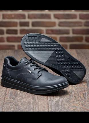 Мужские кожаные черные туфли с логотипом ecco, кеды, туфлі чоловічі шкіряні7 фото