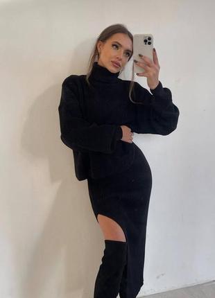 Костюм светр + спідниця з розрізом турція