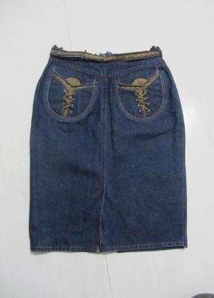 Стильная джинсовая  юбка карандаш с разрезом спереди2 фото