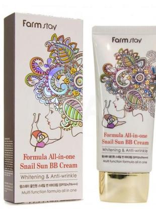 Bb-крем для обличчя farmstay all-in one snail sun bb cream з муцином равлика, 50 мл