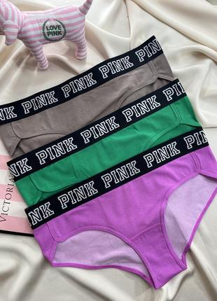 Коттоновые трусики с лого резиночкой pink victoria’s secret