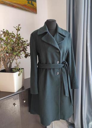 Шерстяне весняне пальто темно зеленого кольору riccovero під пояс2 фото