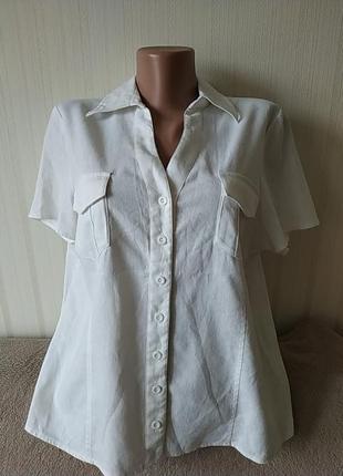 Блузка белая с коротким рукавом, лен,  идеальное состояние, п 16