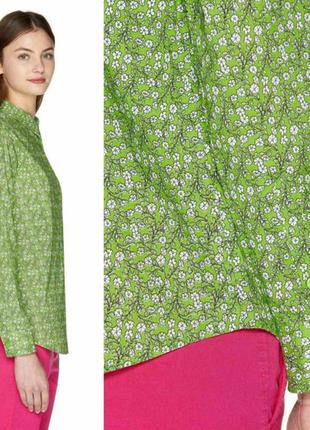 Брендовая хлопковая зелёная рубашка цветочный принт benetton4 фото
