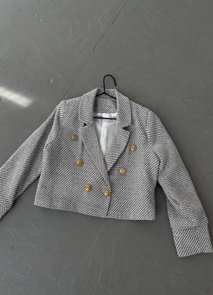 Стильный черно белый жакет в стиле олд мани укороченный пиджак с пуговицами в стиле old money