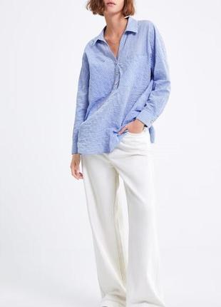 Zara хлопковая рубашка полоска в стиле оверсайз из новых коллекций /863/