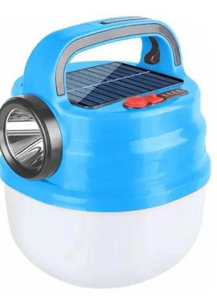 Підвісний ліхтар світильник led з гачком для кемпінгу з акумулятором, ліхтариком та сонячною панеллю. колір: синій