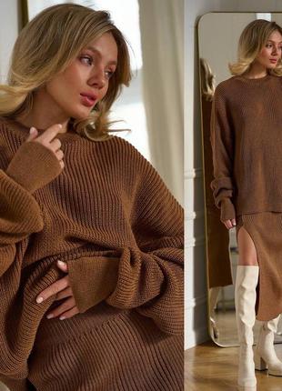 Костюм свитер и юбка миди с разрезом вязка 70% шерсть3 фото