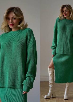 Костюм свитер и юбка миди с разрезом вязка 70% шерсть9 фото