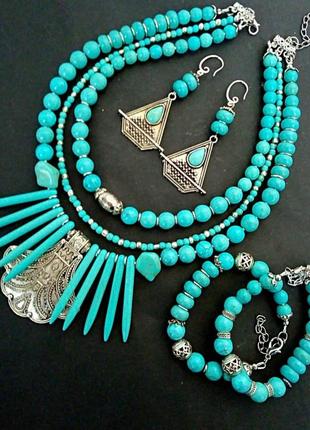 Авторський етно комплект з натуральним каменем "східний квітка🕊💚 ☘️