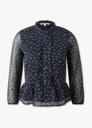 Синій в білий горох світшот з баскою ,кофта