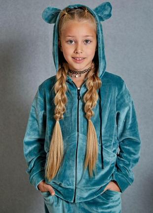 Велюровый спортивный костюм с ушками на девочку р.110,116,122,1281 фото