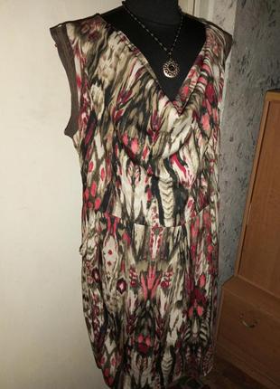 Очаровательное,лёгкое платье с карманами и элементами экозамши,большого размера,индия