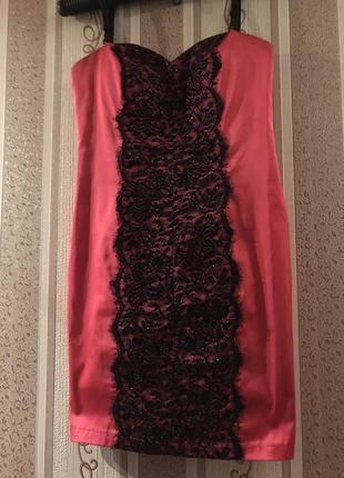 Красивое розовое платье с гипюром и бисером + подарок3 фото