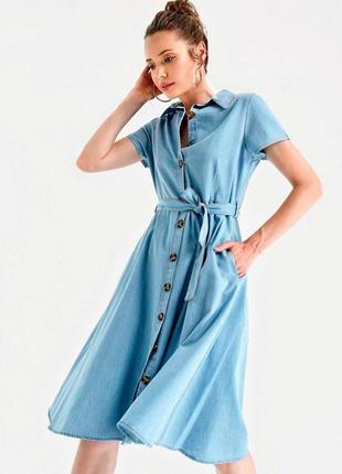 Джинсовое платье-рубашка с расклешенной юбкой. ( 2 расцветки)3 фото