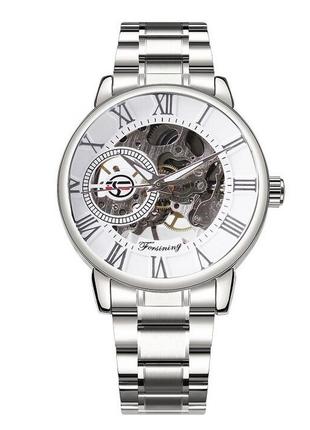 Классические механические мужские наручные часы forsining 8099 silver-white