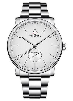 Классические механические мужские наручные часы forsining 8214 silver-white