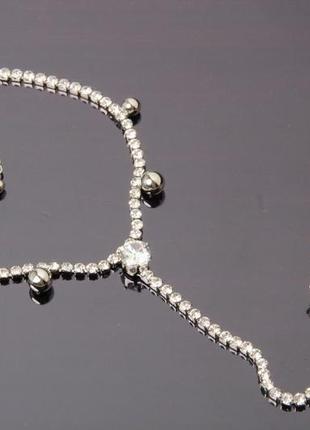 Слейв-браслет жіночий з кільцем зі стразами сріблястий