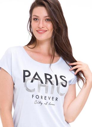 Голубая женская футболка lc waikiki с надписью paris chic forever5 фото