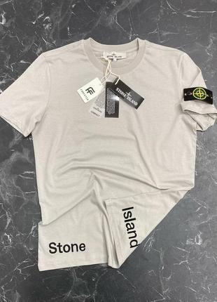 Брендовые мужские футболки спон айленд/качественные футболки stone island в светло-сером цвете на лето