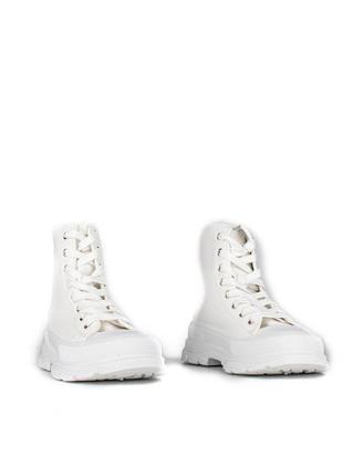 Белые высокие кеды на платформе ботинки на шнуровке4 фото