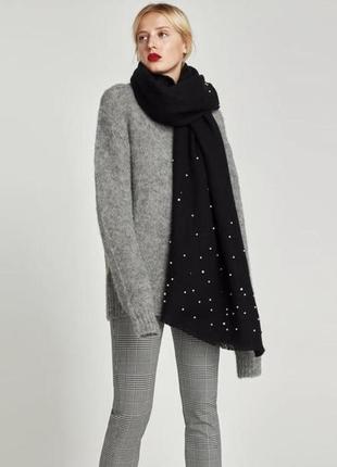 Широкий шарф zara с бусинками