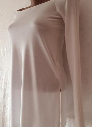 Блузка ковточка спущение плечи белая вискоза с високими разрезами9 фото