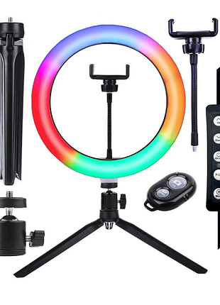Кольцевая светодиодная led usb лампа 26 см rgb+штатив настольный+блютуз пульт стартовый набор!
