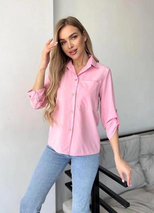 Стильная удобная легкая на лето летняя для женщин женская модная классическая базовая блузка розовое