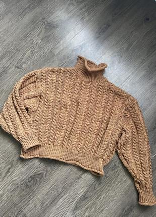 Теплий светр в’язаний з горловиною кофта худі
