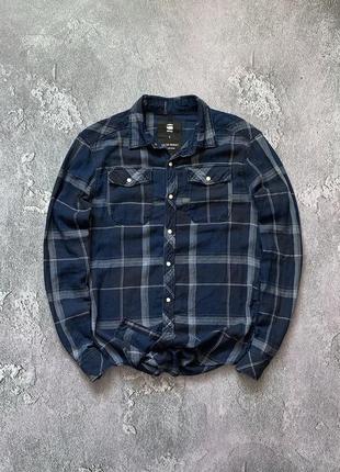 G star raw джи стар рав оригинальная рубашка синяя в клетку фланель фланелевая сорочка длинный рукав поло