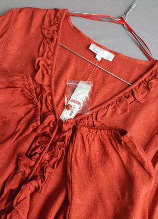 Терракотовая сатиновая блуза в стиле бохо5 фото