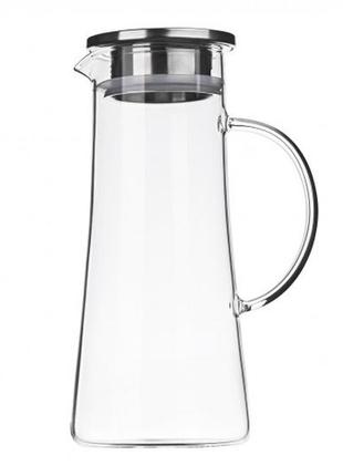 Глечик скляний ardesto 1400 мл, глечик для гарячих напоїв, графин скляний із кришкою