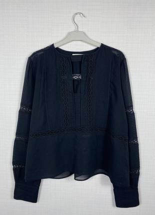 Isabel marant etoile блуза рубашка хлопковая кружевная макраме летняя полупрозрачная черная бохо