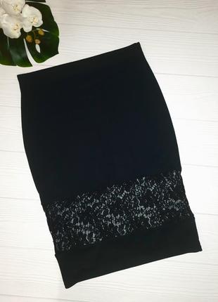 Чёрная юбка-карандаш с кружевом р.161 фото