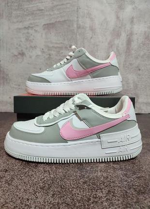 Кроссовки в стиле nike air force 1 shadow pink/grey1 фото