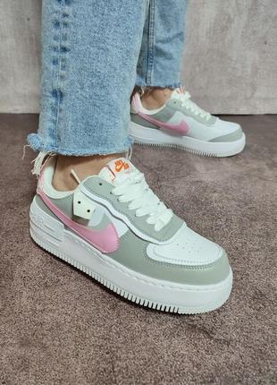 Кроссовки в стиле nike air force 1 shadow pink/grey2 фото