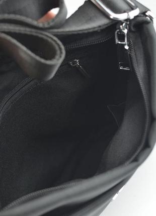 Чоловіча нейлонова сумка через плече на широкому ремінці, чорна текстильна сумочка9 фото