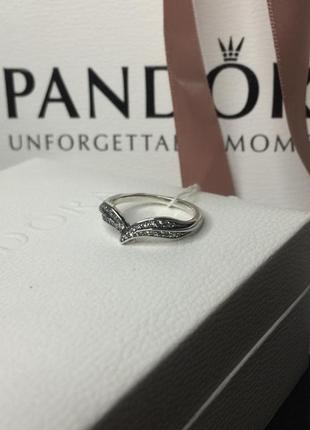 Серебряное кольцо пандора 199533c01 два листа листик с камнями камешками серебро проба s925 ale новое с биркой pandora4 фото