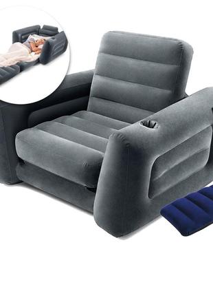 Надувне крісло intex 66551-2, 224 х 117 х 66 см, з ручним насосом та подушкою, чорне1 фото