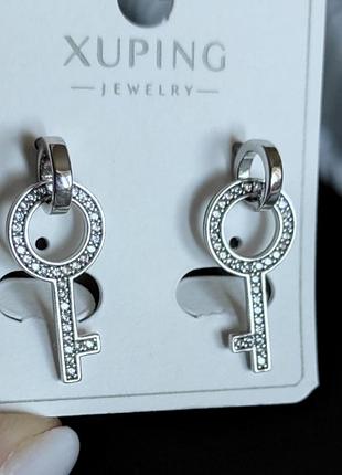 Сережки ключ з фіанітами xuping родій медичне золото позота медичний сплав